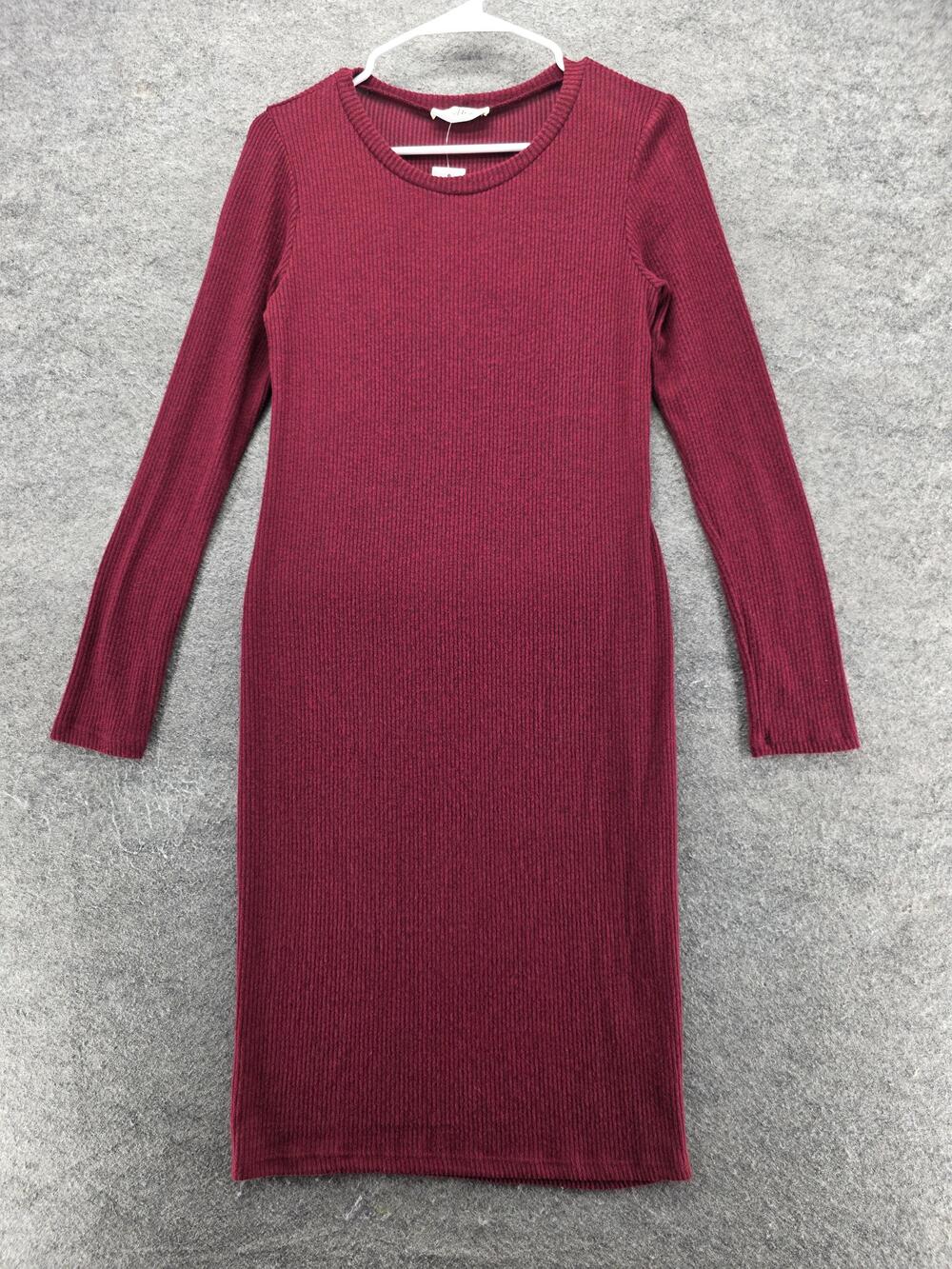 Hello Miz Dress Womens M Red Midi Sweater Dress Round Neck Long Sleeve Ribbed